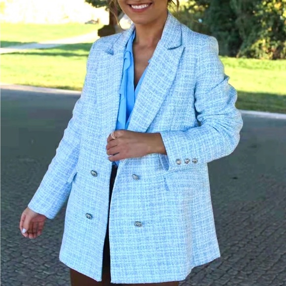 Zara Tweed Boucle Double Breasted Blazer - Picture 6 of 9